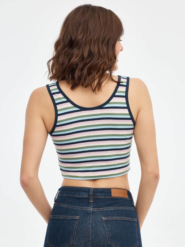 Striped Crop Top olive green middle back view