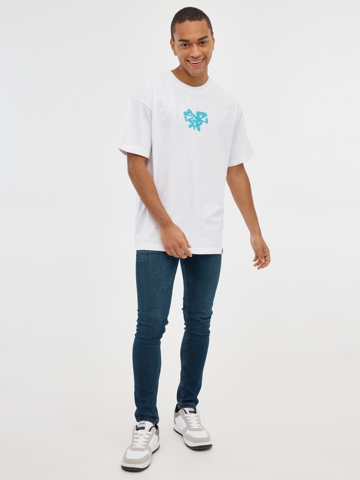 T-shirt de grafite azul branco vista geral frontal