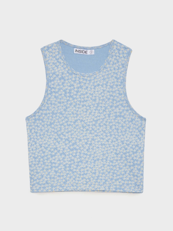  T-shirt de costela com estampado azul aço