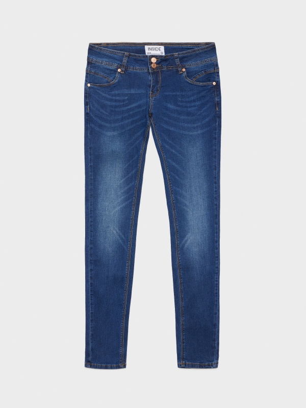  Jeans skinny gastado de cintura baixa azul