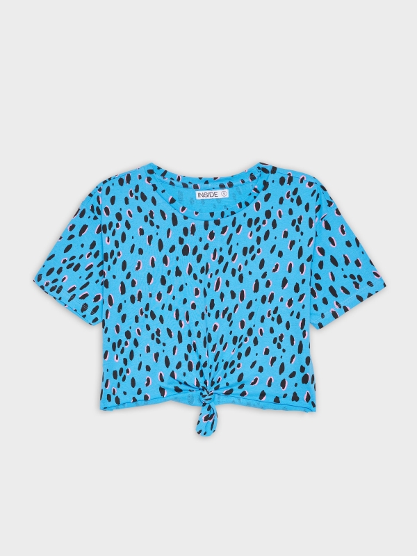  T-shirt com nó de estampa animal azul