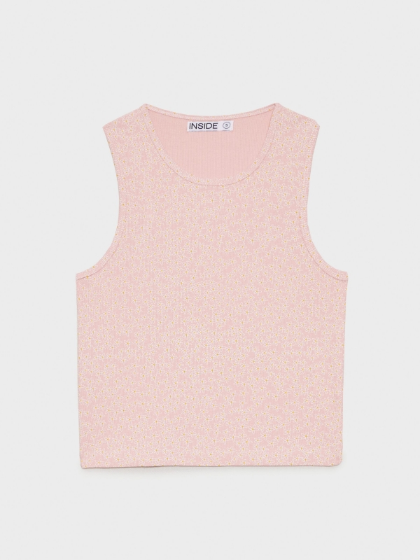 Camiseta rib con estampado rosa claro