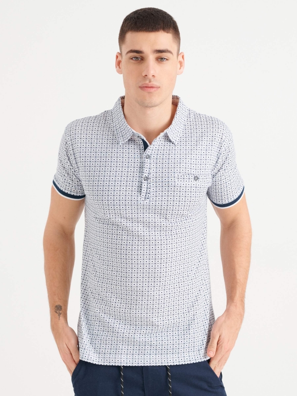 Jacquard polo shirt with pocket navy middle front view