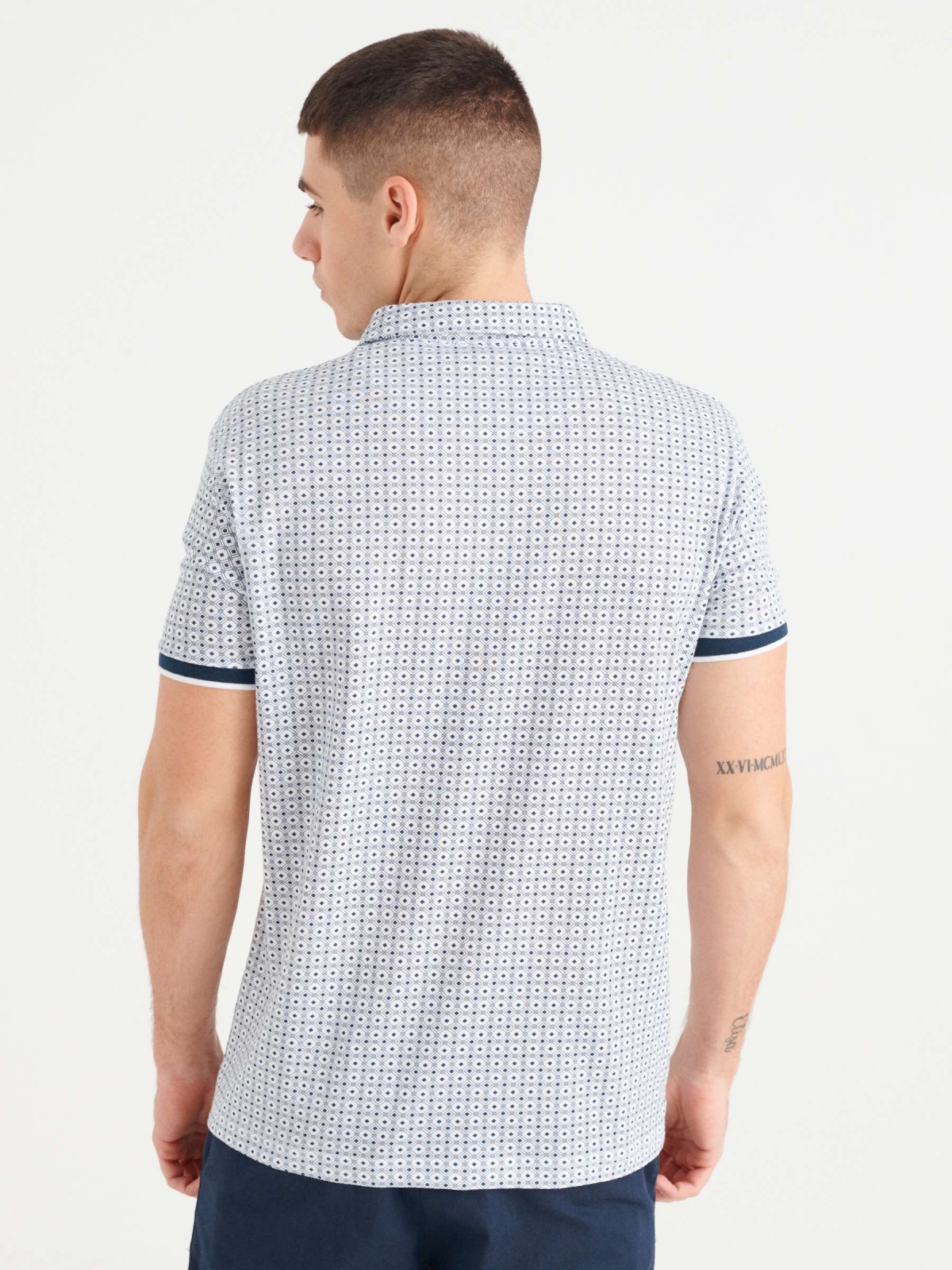 Jacquard polo shirt with pocket navy middle back view