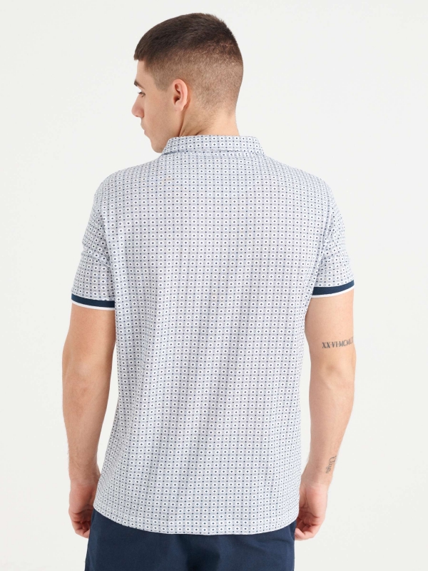 Jacquard polo shirt with pocket navy middle back view