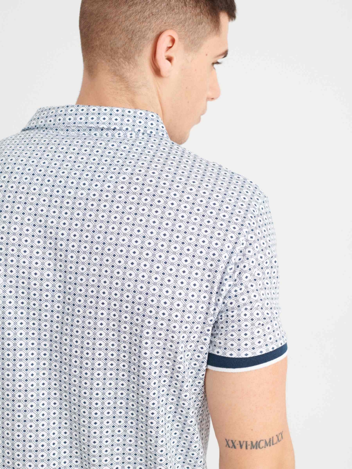 Jacquard polo shirt with pocket navy detail view
