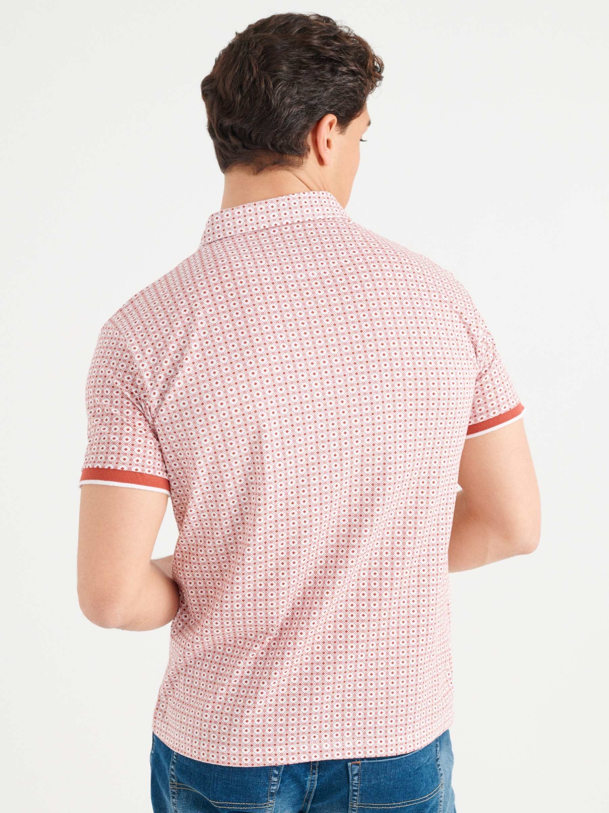 Jacquard polo shirt with pocket orangish red middle back view