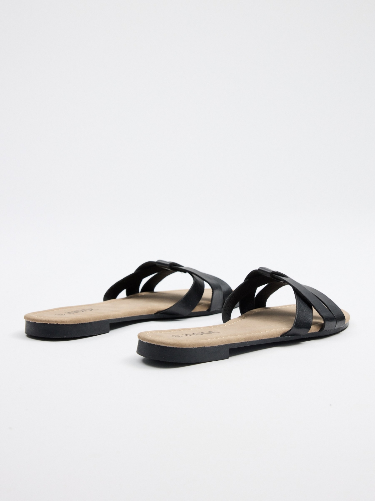Strappy thong sandal black/beige 45º back view