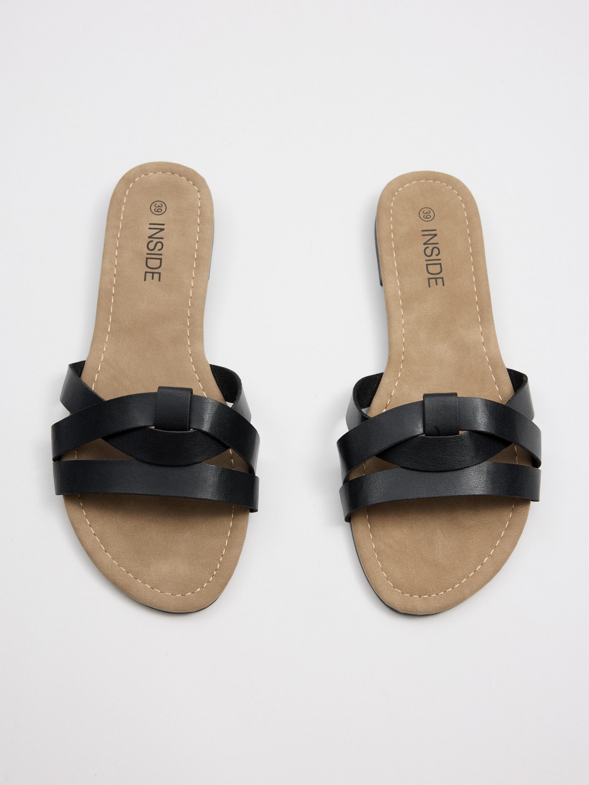 Strappy thong sandal black/beige zenithal view