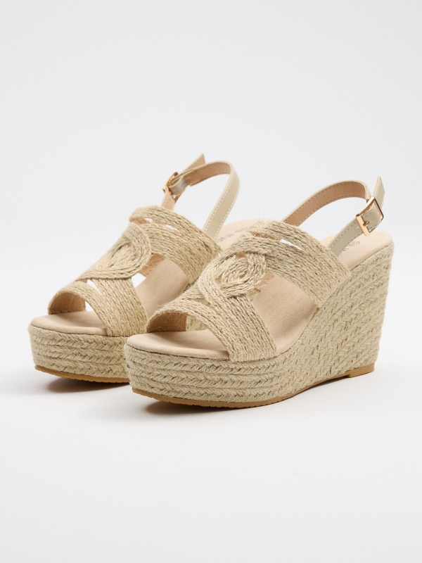 Jute wedge sandal sand 45º front view