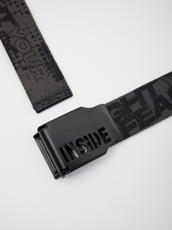 Men's printed canvas belt dark grey detail view