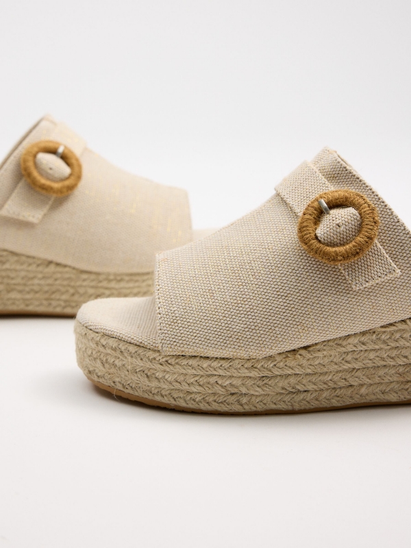 Jute clog with buckle fastening sand detail view
