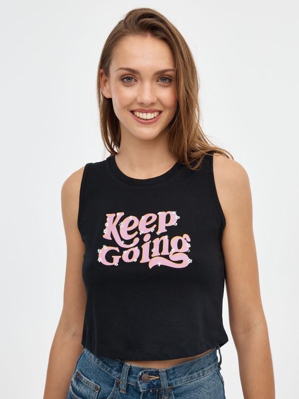 Keep Going crop top black middle front view