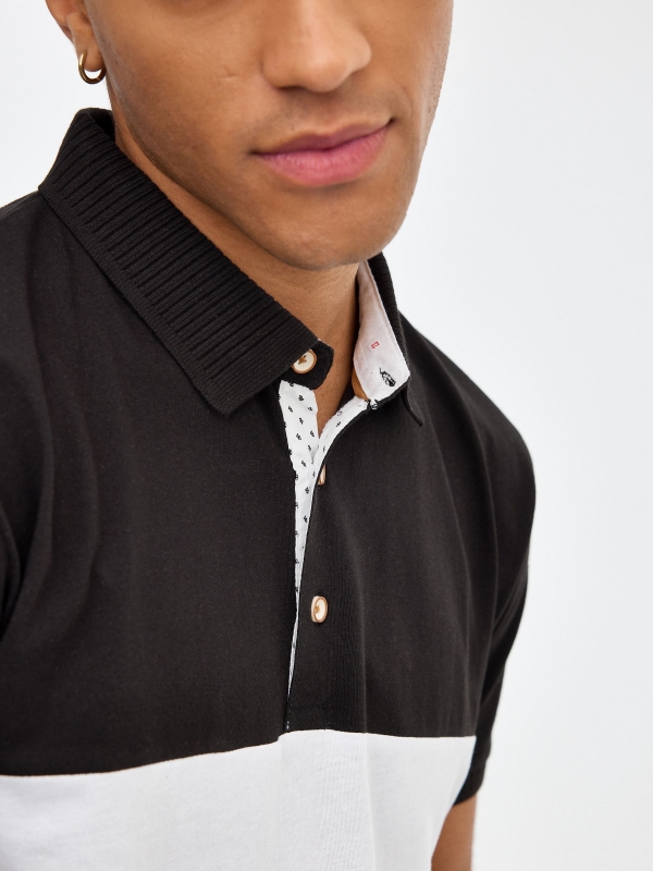 Color block striped polo shirt beige detail view