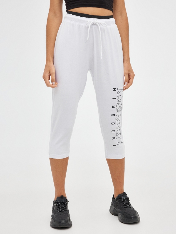 Jogger pants with elastic white middle front view