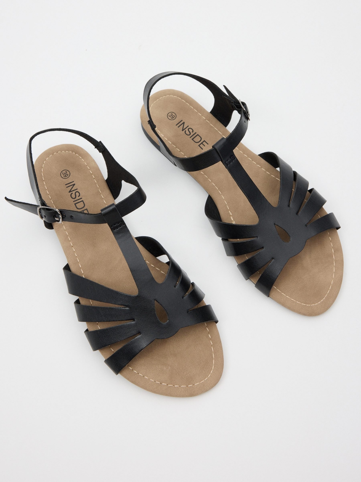Sandals with crossed straps black/beige zenithal view