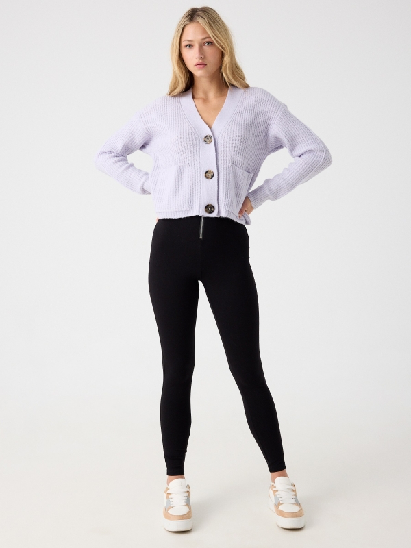 High-waisted zip-up leggings black front view