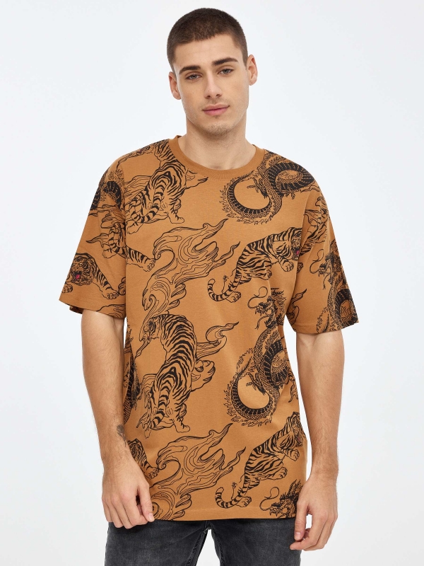 Japanese T-shirt light brown middle front view