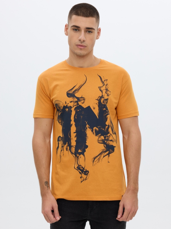 INSIDE printed T-shirt ochre middle front view