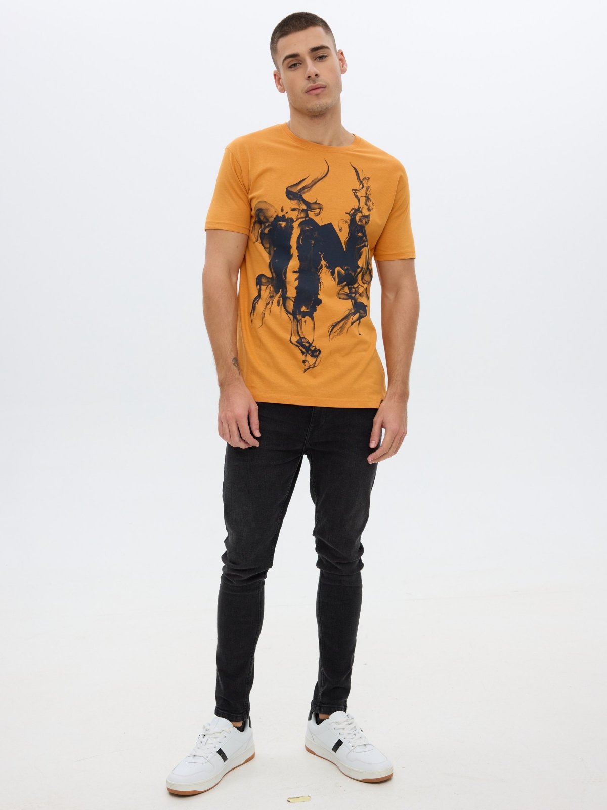 INSIDE printed T-shirt ochre front view