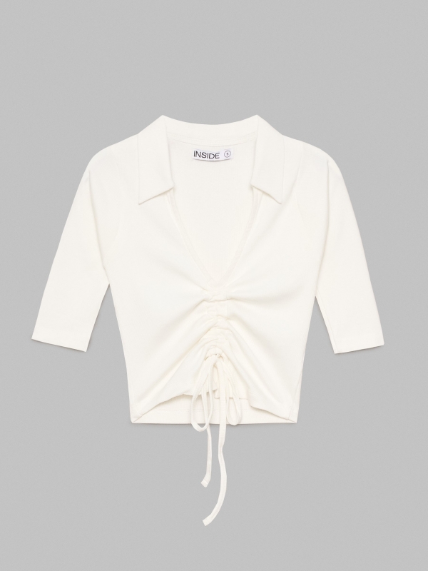  T-shirt de pescoço de pólo reunido off white
