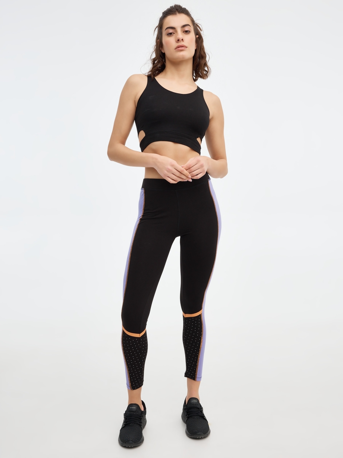 Black leggings with contrasts black middle front view