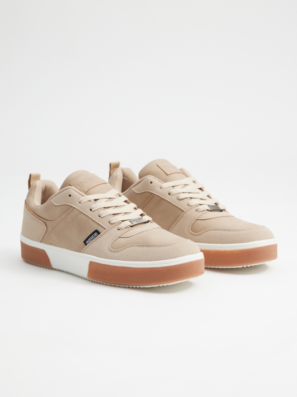 Beige casual sneaker sand 45º front view