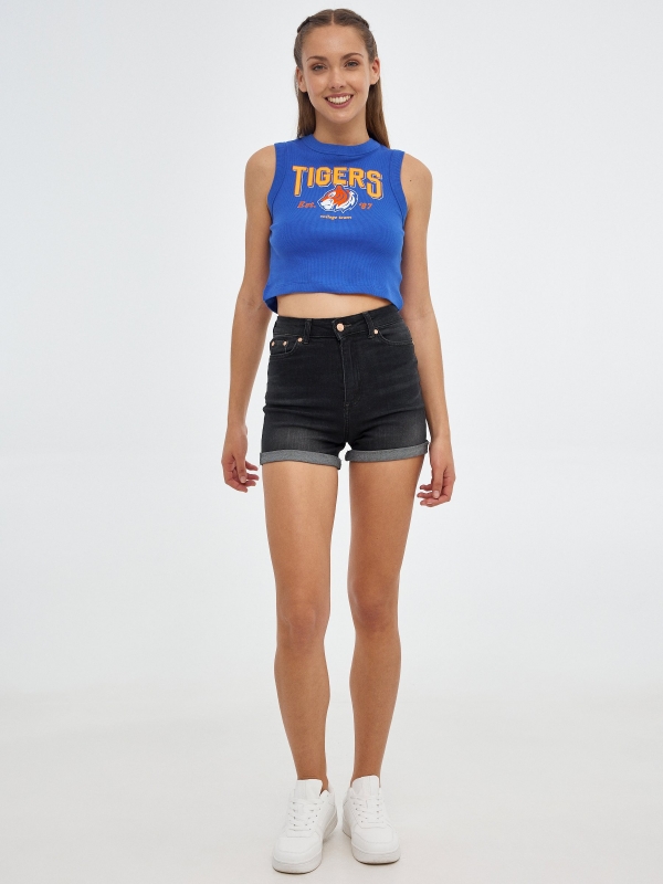 Tigers crop top electric blue front view