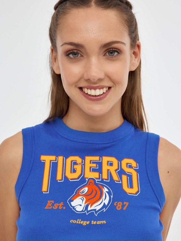 Tigers crop top electric blue detail view