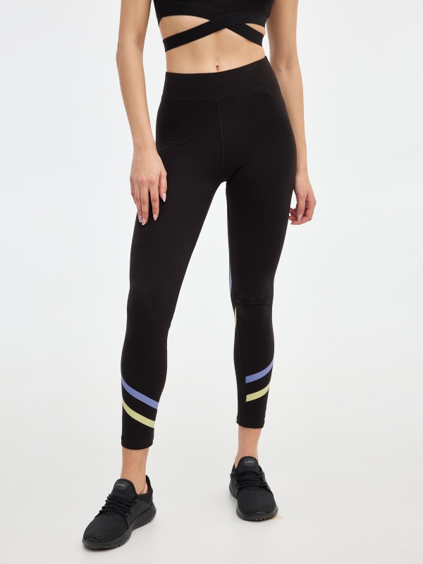 Leggings with contrasts black middle back view