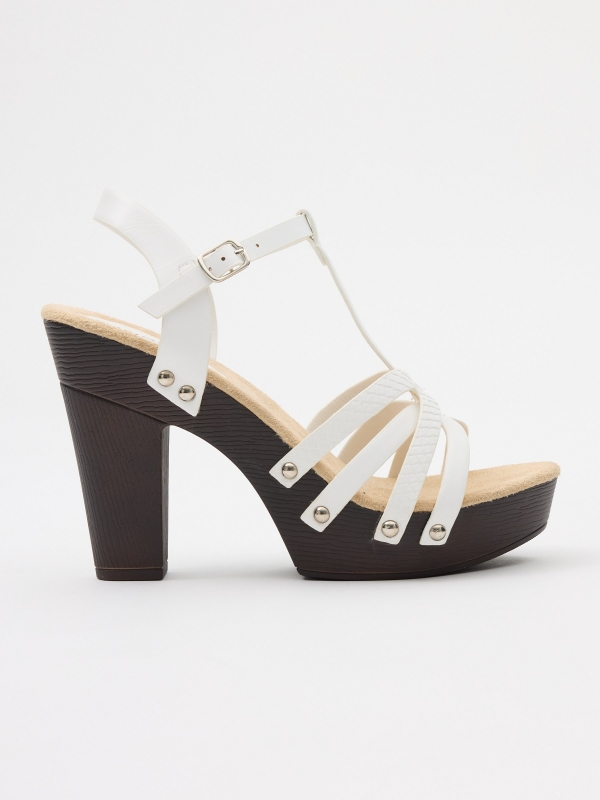 Platform sandal with high heel and straps white