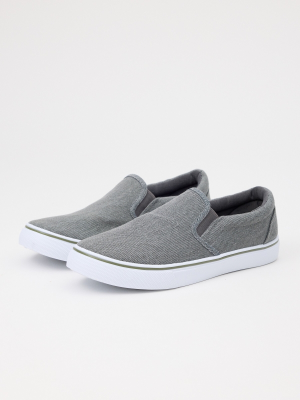 Gray elastic canvas sneaker grey 45º back view