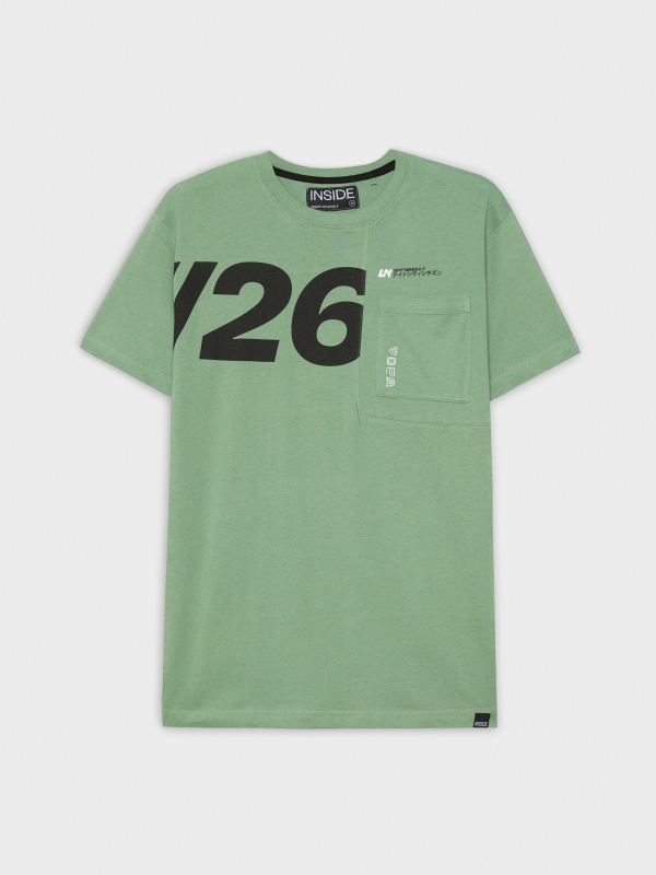  T-shirt gráfica com bolso verde oliva