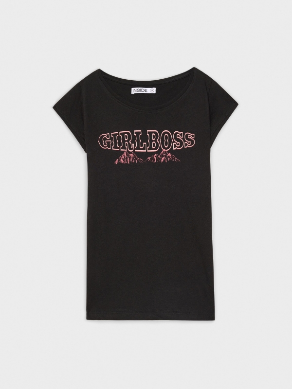  T-shirt print Girlboss preto
