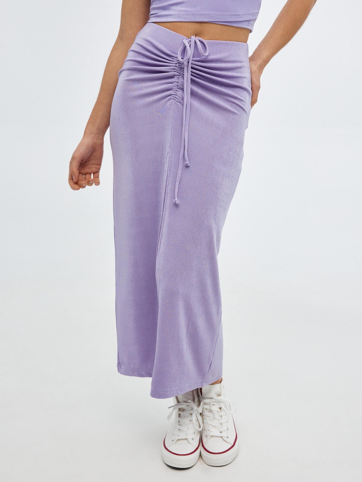 Midi knitted skirt with slit mauve middle back view