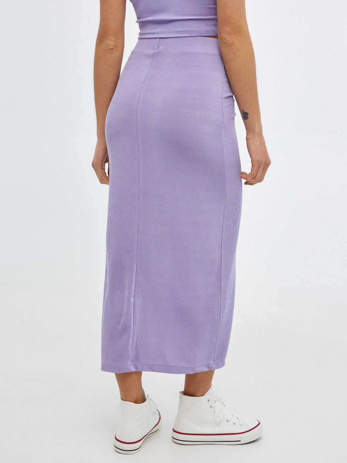 Midi knitted skirt with slit mauve front view