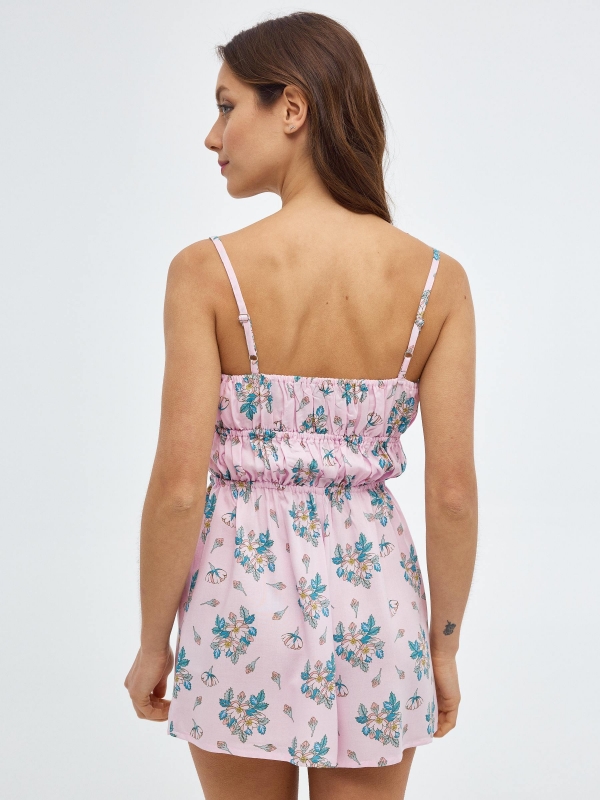 Printed short strapless jumpsuit light pink middle front view