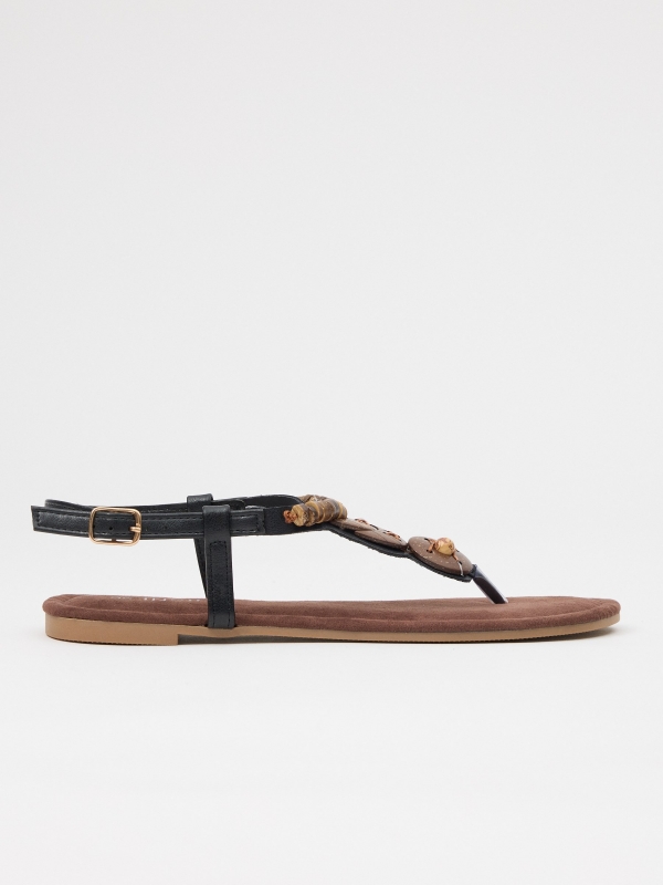 Ethnic toe sandal with beads dark brown