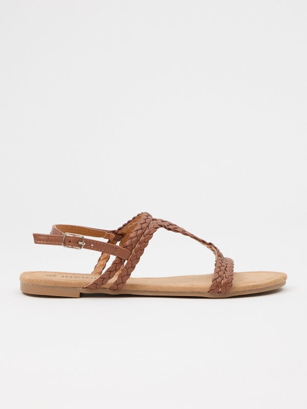 Sandals with crossed braided straps earth brown