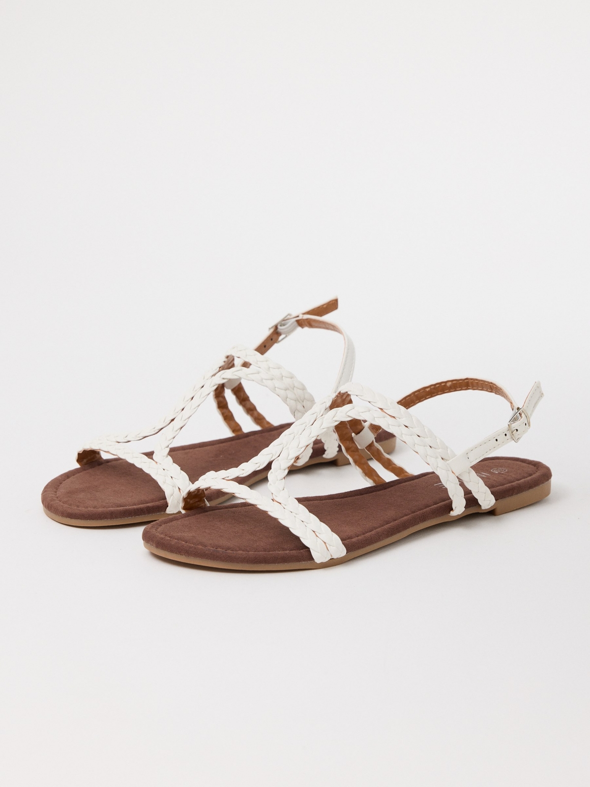 Braided straps sandals off white 45º front view