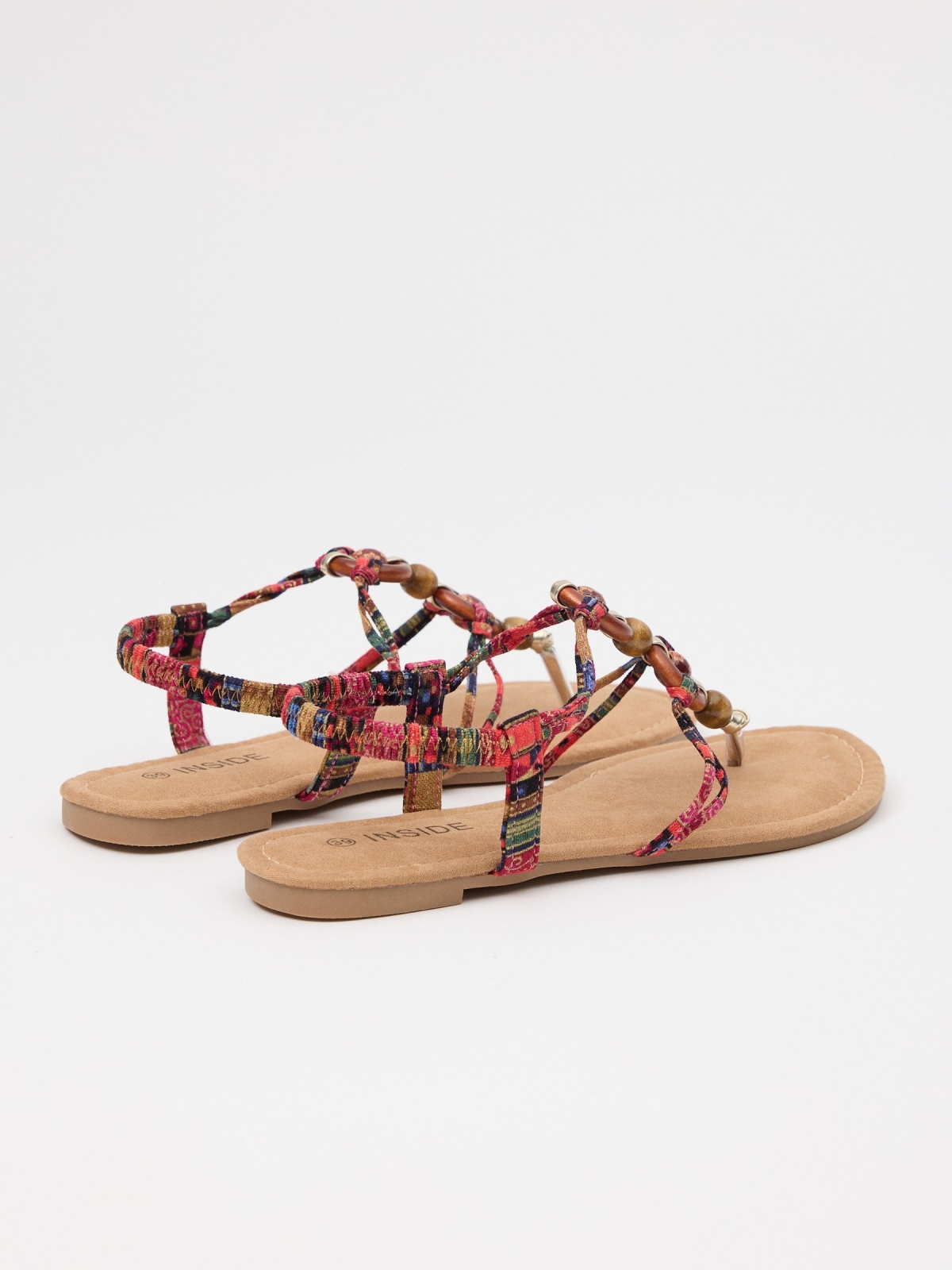 Flat toe sandal with beads multicolor 45º back view