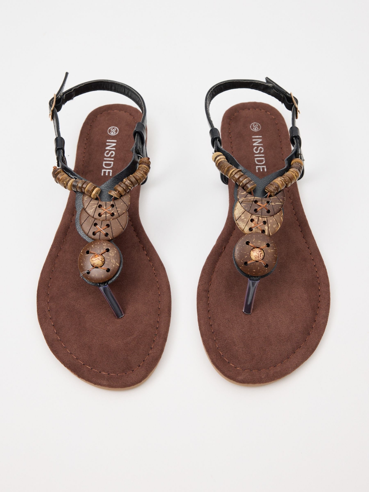 Ethnic toe sandal with beads dark brown lateral view
