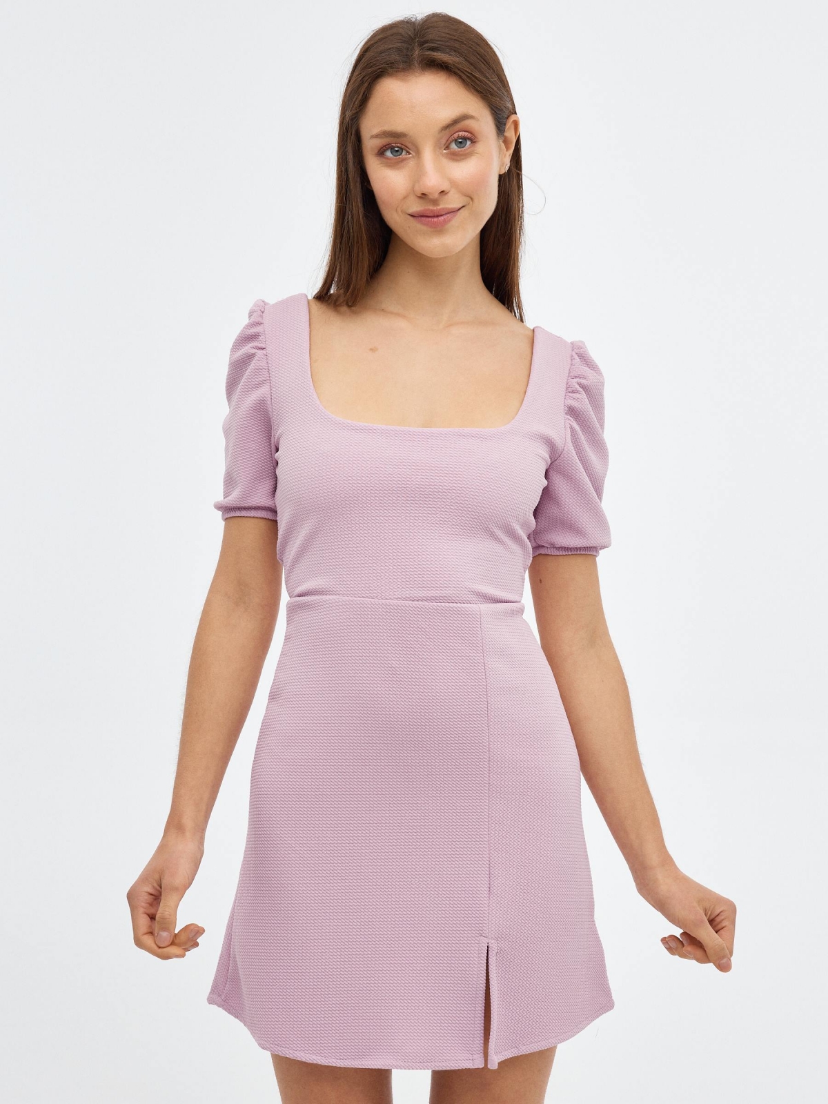 Mini dress with texture mauve middle front view