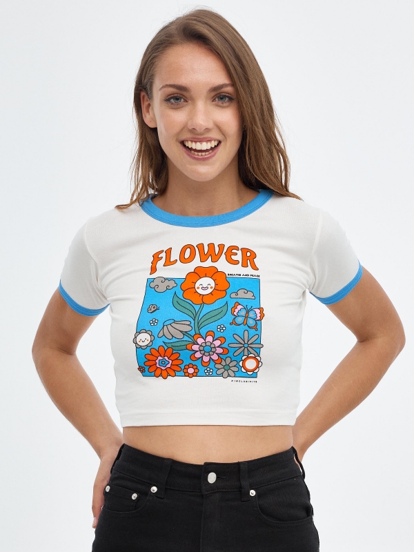 Flowers crop top off white middle front view