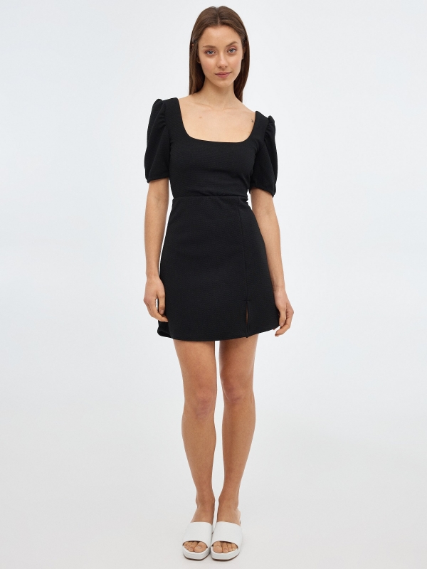 Mini dress with texture black front view