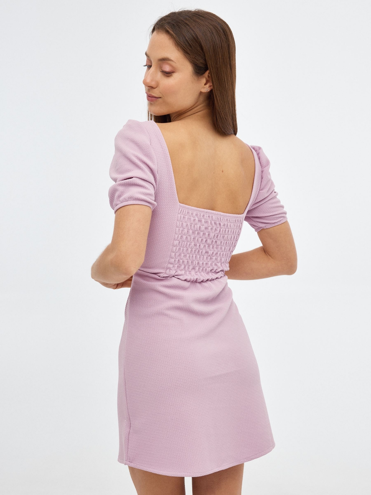 Mini dress with texture mauve middle back view