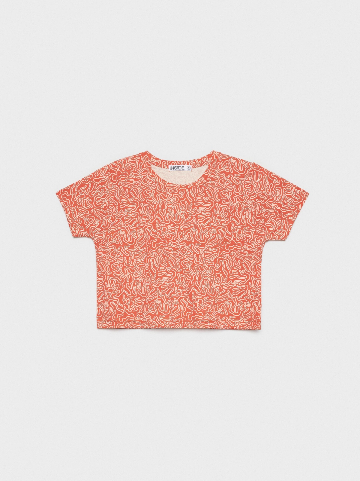  Crop all over print T-shirt brick red