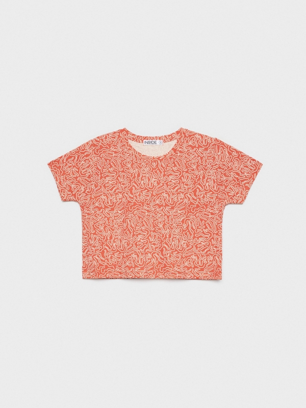  Crop all over print T-shirt brick red