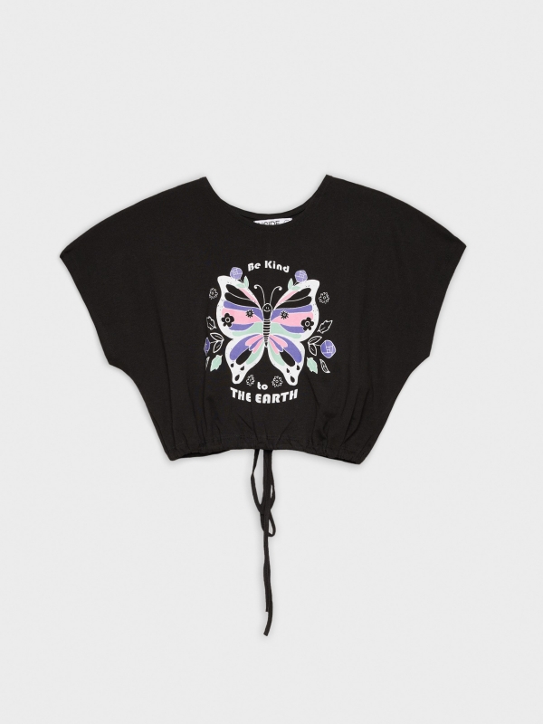  Crop T-shirt with lacing black
