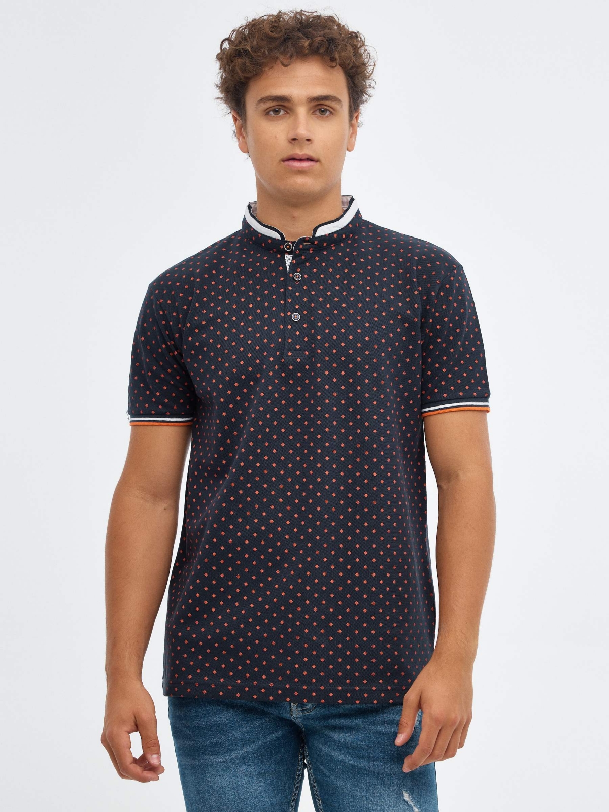 Geometric mao polo shirt navy middle front view